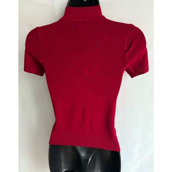 Zara Wine Red Knit Short Sleeve Sweater Size S Mock Neck Basics Closet Staple - Picture 4 of 7